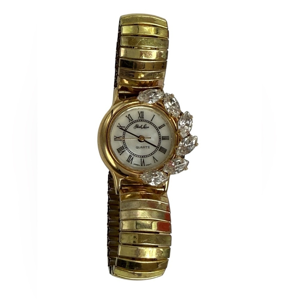 Park lane cocktail vintage glam gold tone Roman numerals rhinestone bezel